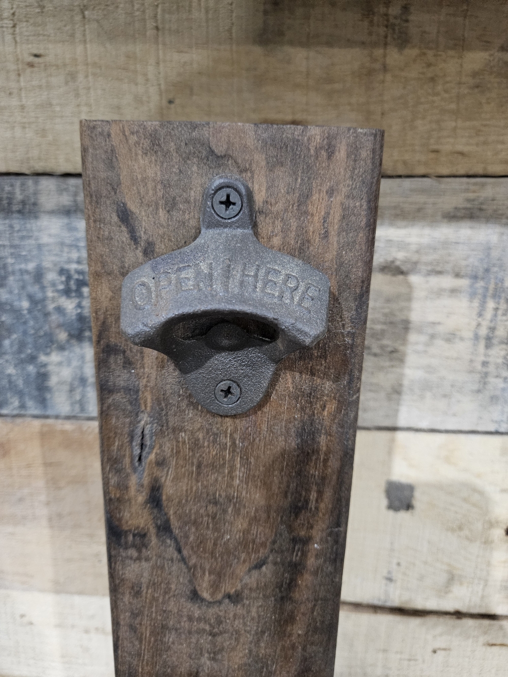 Rustic Wall-Mounted Bottle Opener with Cap Catcher - Brown - Picture 2 of 4